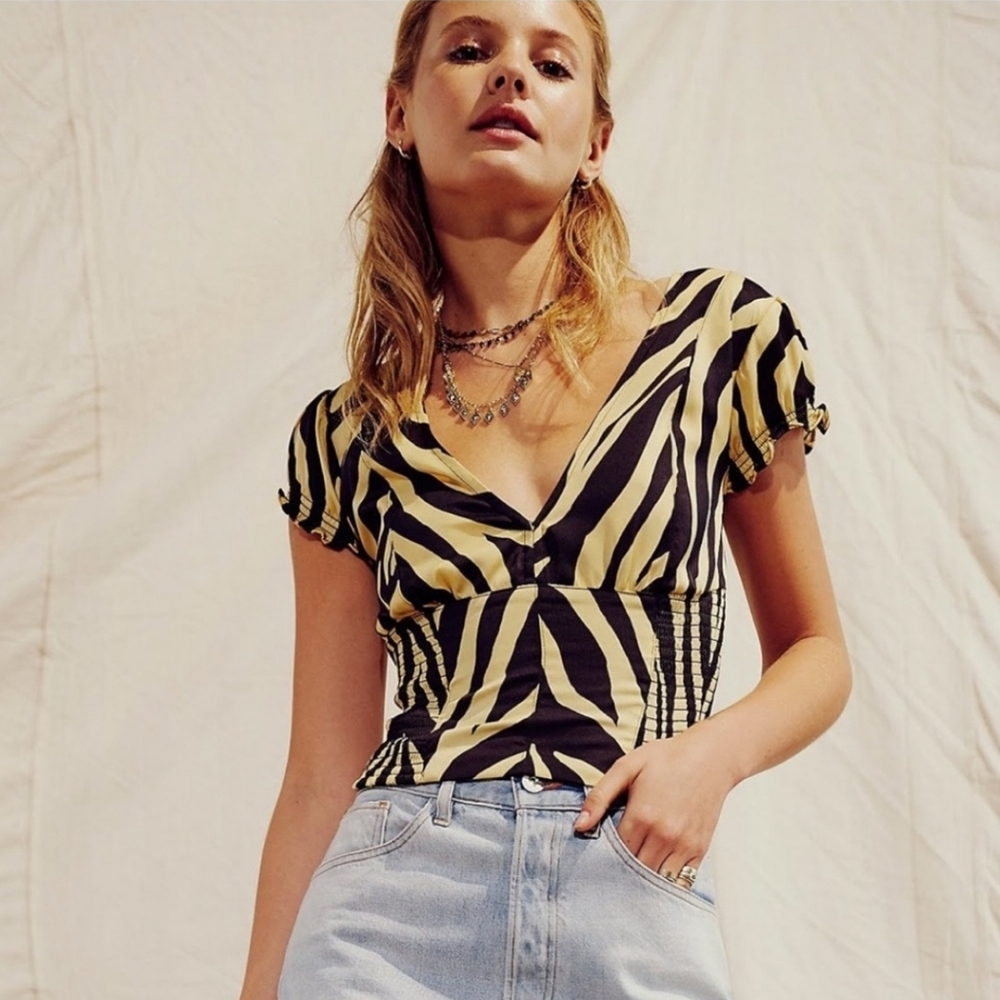 Free People "Show Me Love" Zebra Print Smock Top Size XL - Picture 1 of 13